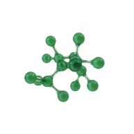 A green molecule on a black background.