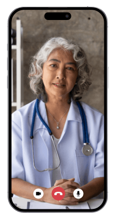 A doctor on a phone screen with a stethoscope.